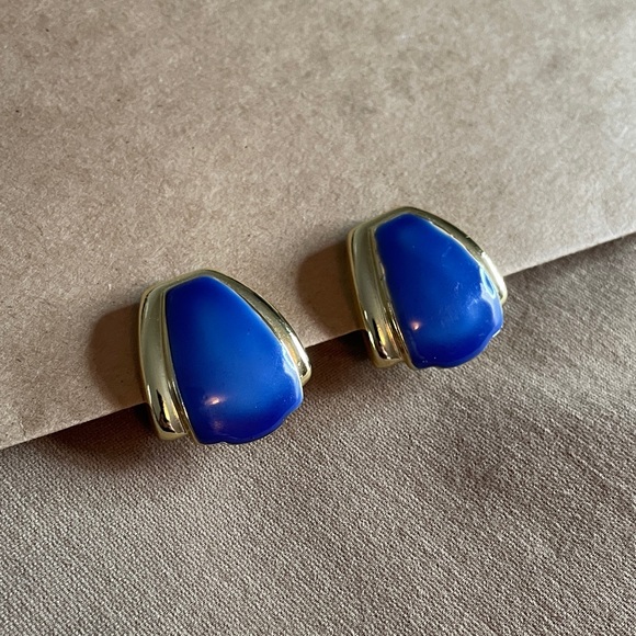 Vibrant Blue and Gold Earrings - perfect condition! Looks from 80’s or 90’s! - Picture 10 of 11